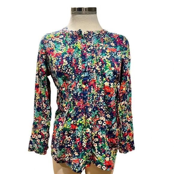 Talbots Popover Long Sleeve Floral Top Pin Tuck Collar Size Petite Medium - Picture 1 of 8
